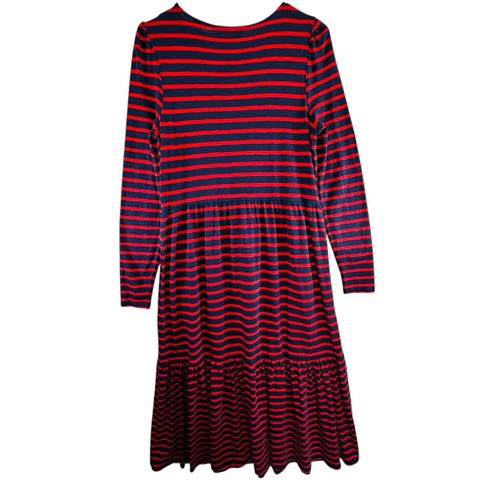 Boden Emma Red Blue Striped Long Sleeve Midi Dress Size 6 US Pockets EUC